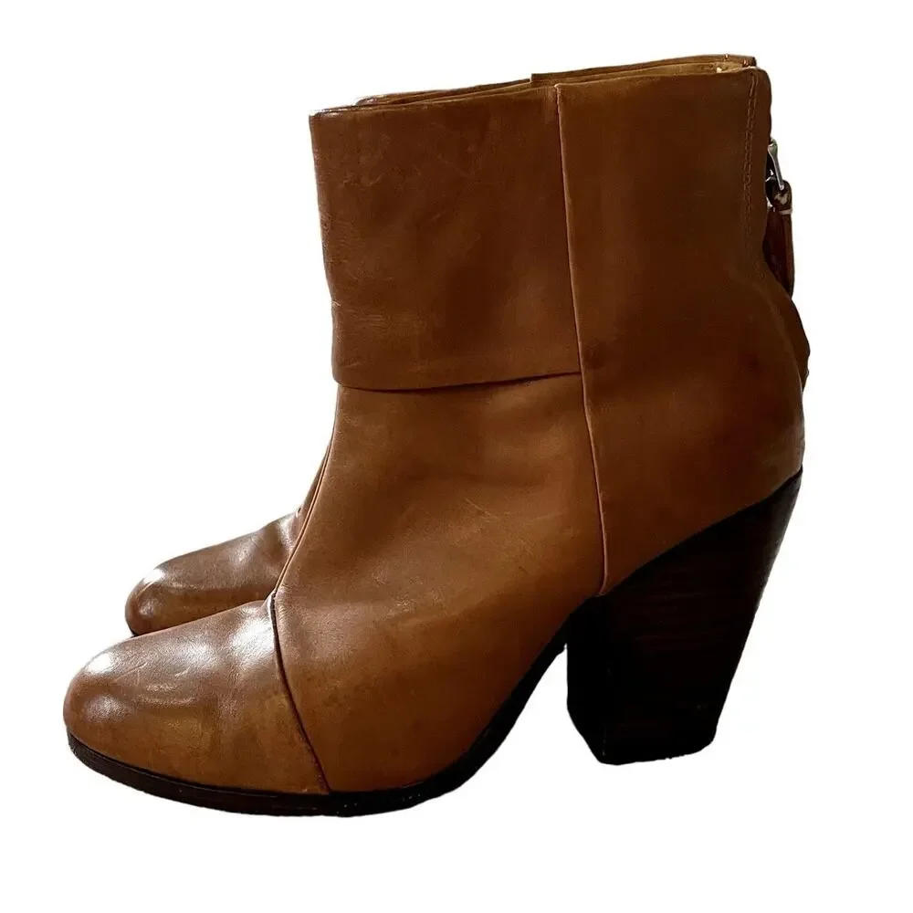 Rag & Bone Newbury Boot Brown Genuine Leather Stacked Heel Bootie Womens SZ 8 - Picture 2 of 10